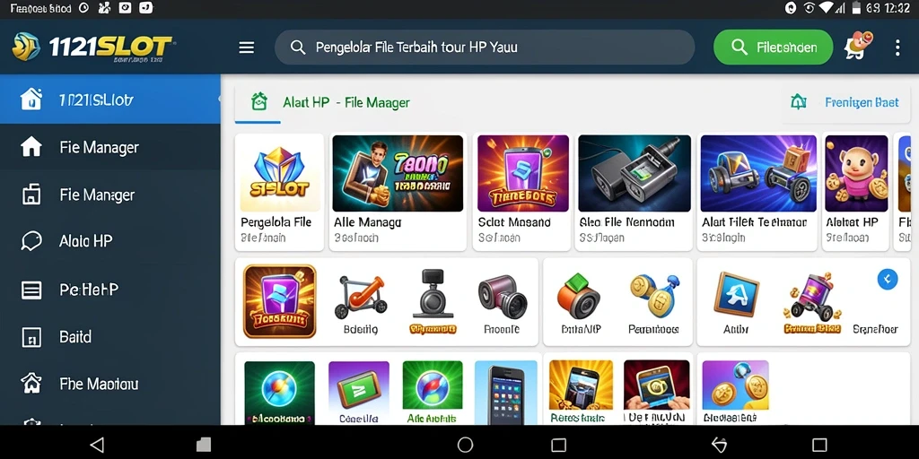 Tampilan antarmuka aplikasi File Manager 1121SLOT yang sederhana dan fungsional.