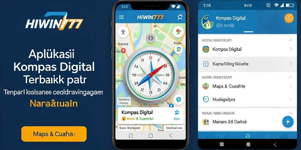 Tampilan antarmuka utama HIWIN777 dengan fitur Kompas Digital yang lengkap.