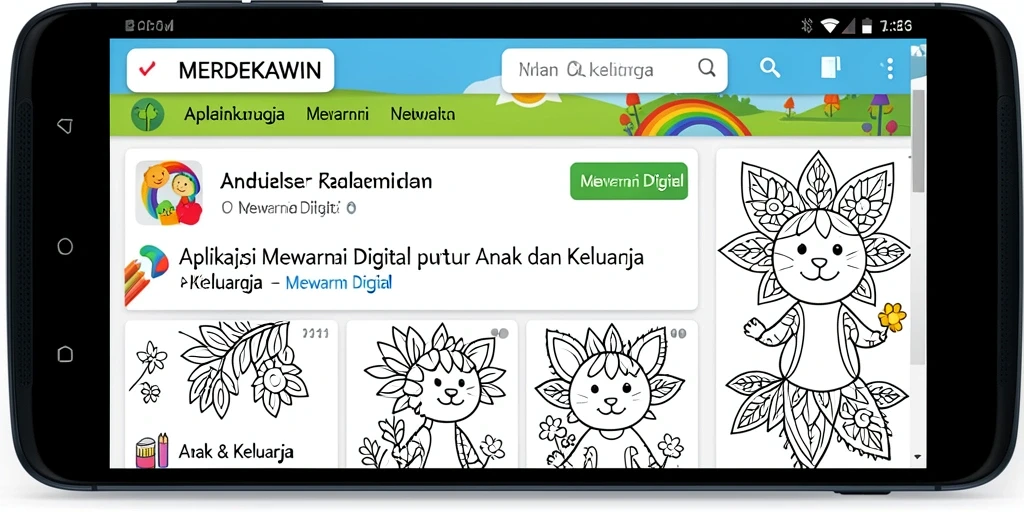 Antarmuka menarik aplikasi mewarnai digital MERDEKAWIN.