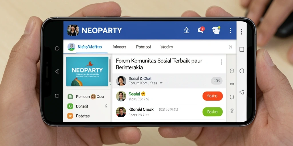 Tampilan antarmuka NEOPARTY dengan fitur forum komunitas yang interaktif.
