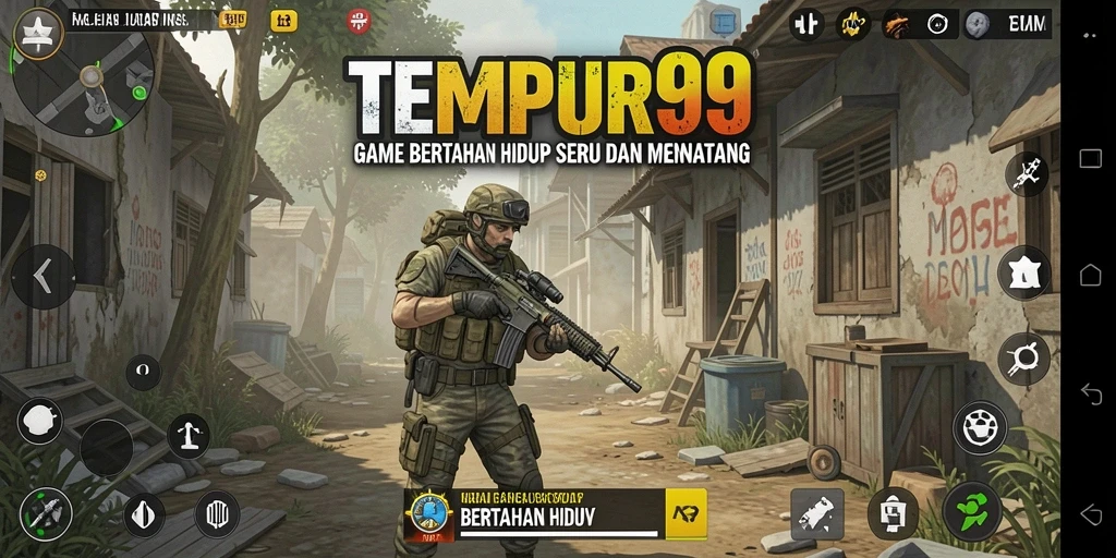 Tampilan antarmuka TEMPUR99 yang intuitif dan penuh warna untuk game Bertahan Hidup.